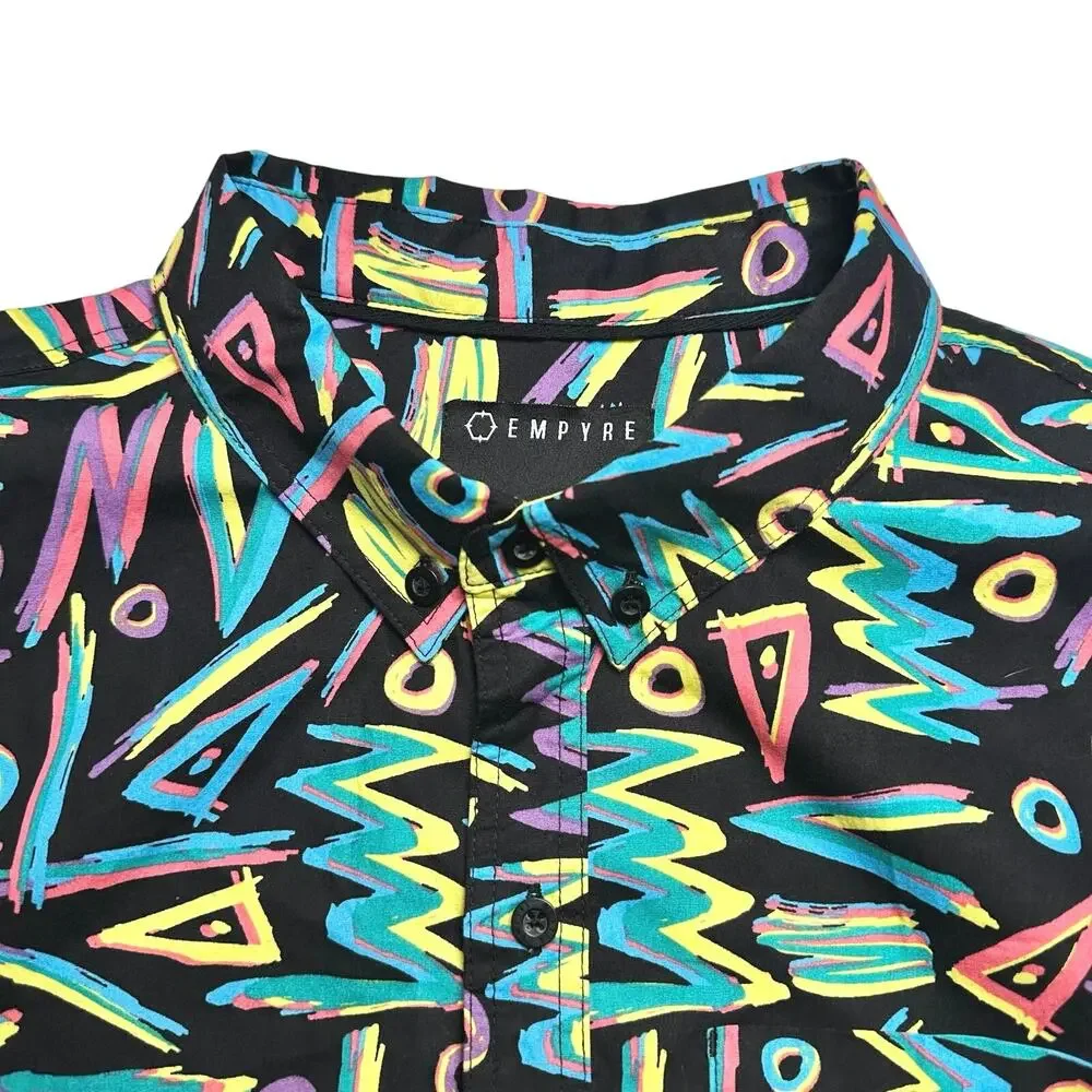Empyre | Men | Neon Graffiti 90s Style Short Sleeve Button Down Shirt | Size XL